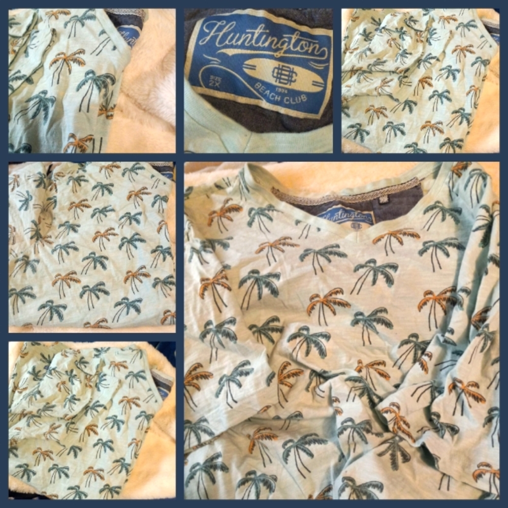 🤑Men's Huntington 2X Pullover Short Sleeve Summer Hawaiian Palm Trees Tee